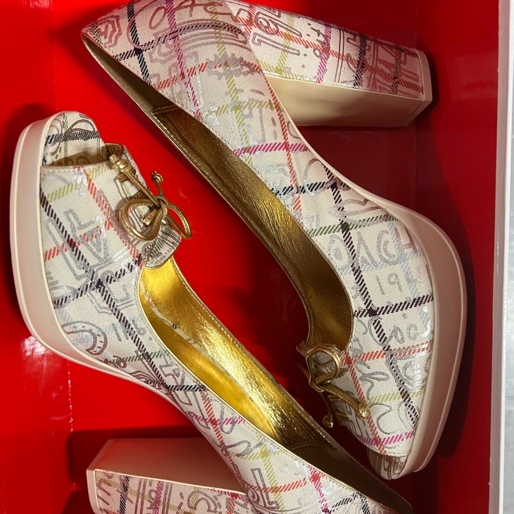Coach Multicolor Plaid Heels with Bow